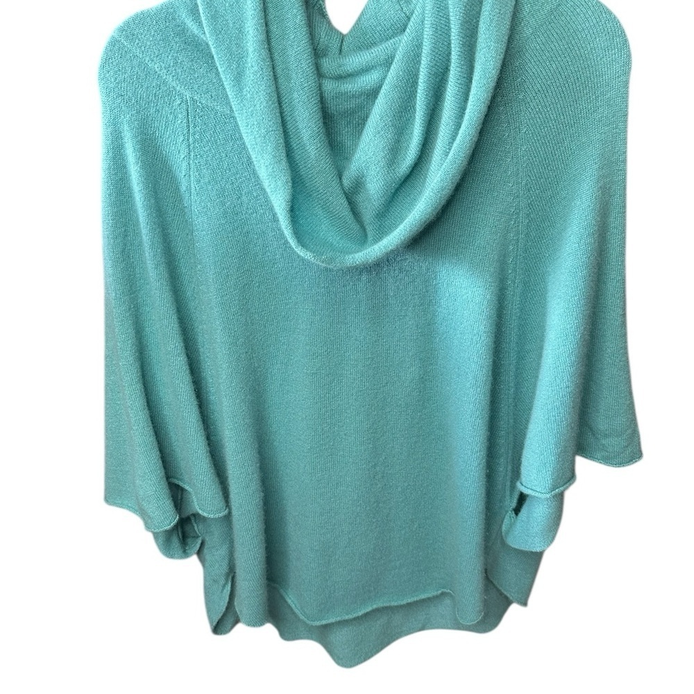 Cullen hi/lo green cashmere sweater cowl neck M/L 100% poncho sweater